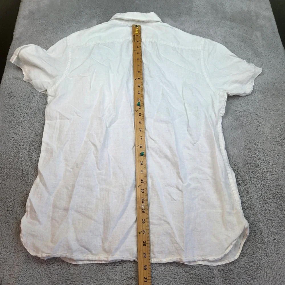 Banana Republic Linen Button Down Shirt Mens L Camden Fit Short Sleeve White Lg